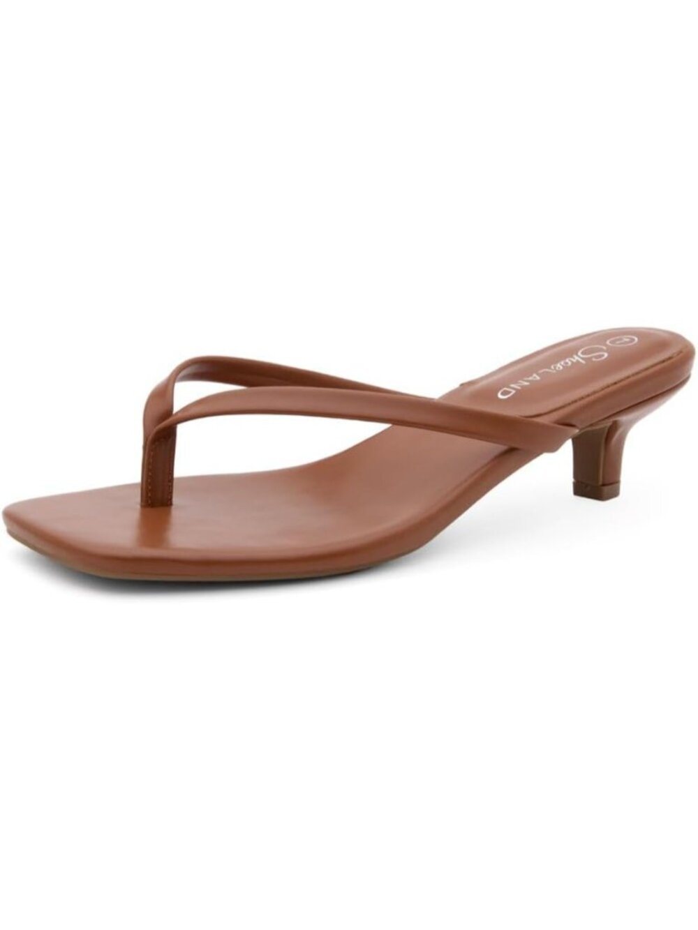 Women's Cognac Kitten Heels Square Open Toe Flip Flop Heels 1.75 Inch Low Heeled